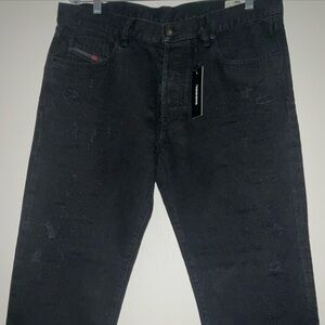 DIESEL MHARKY DISTRESSED BLACK SLIM SKINNY DENIM BUTTON FLY 36x32 NWT $228